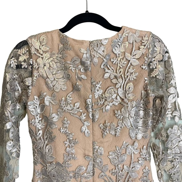 Dress The Population Women's Lace Floral Sequin Long Sleeve Formal Dress Size XS - Picture 9 of 15